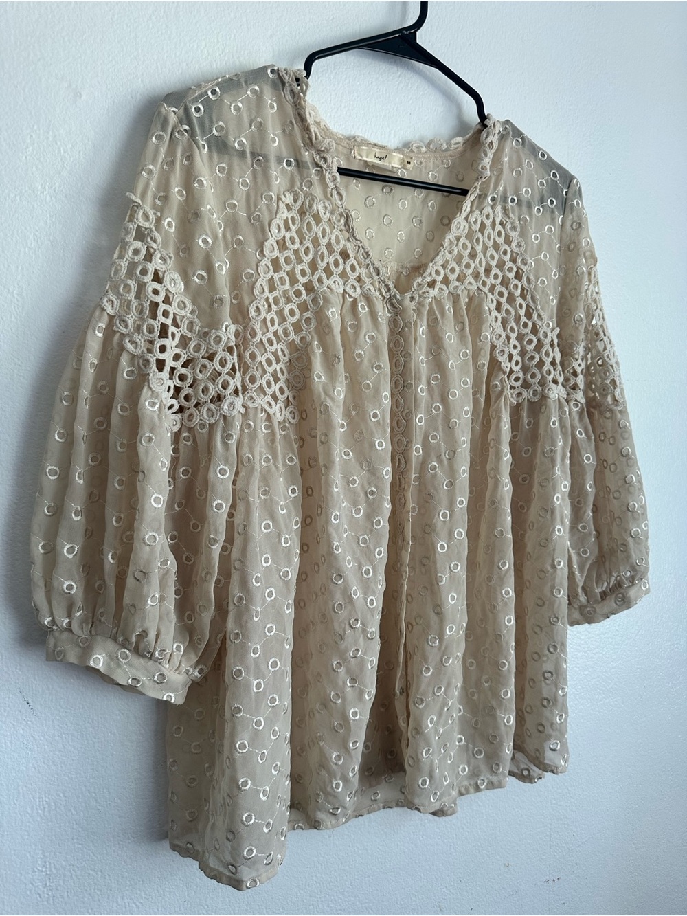 hazel Cream Eyelet Crochet Peasant Blouse - Picture 2 of 6